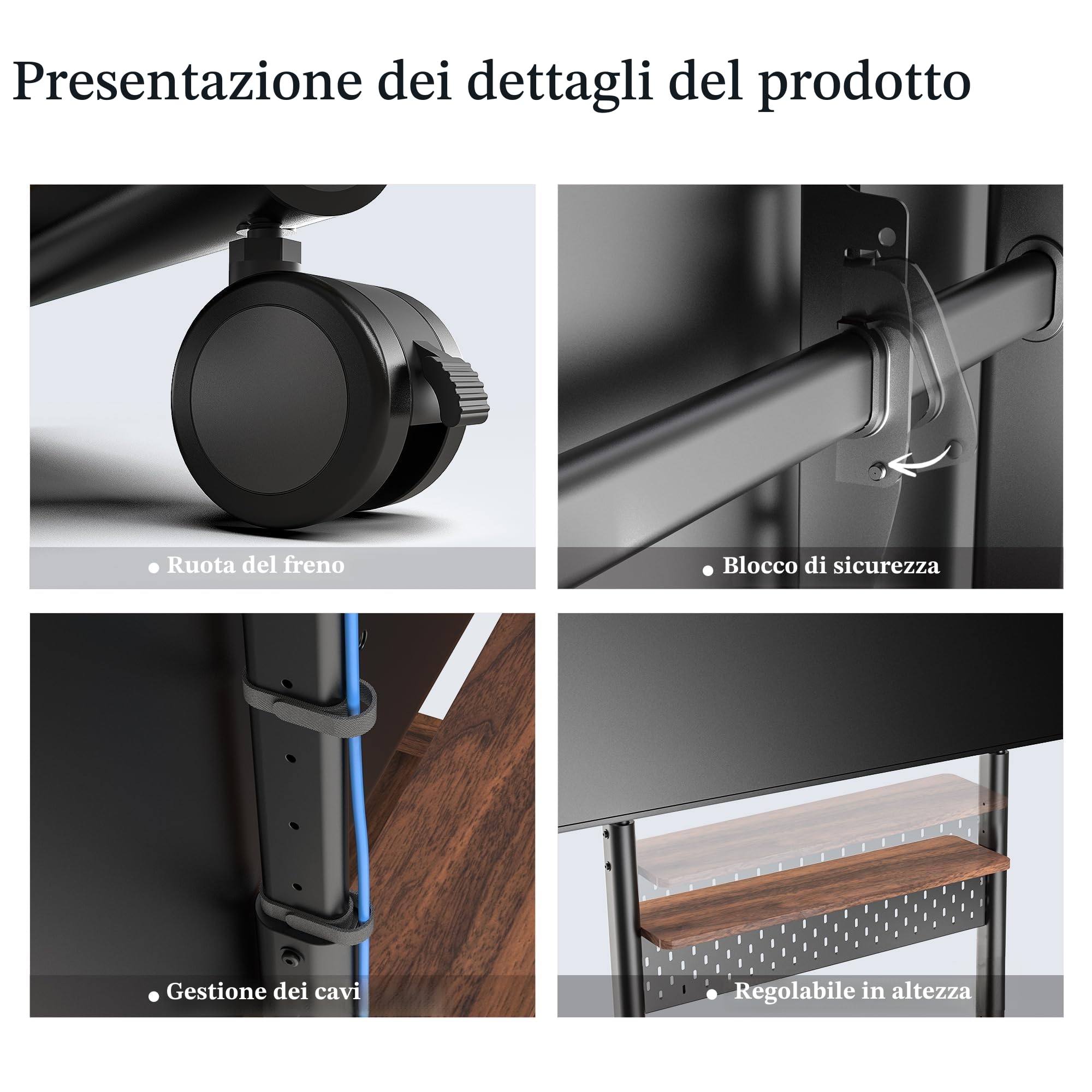 FITUEYES Supporto TV da Pavimento per 40-85 pollici, Carrello Porta TV con Ruote & Ripiani in legno Regolabili, Porta TV da Terra Mobile Max VESA 600x400mm Portata 60kg