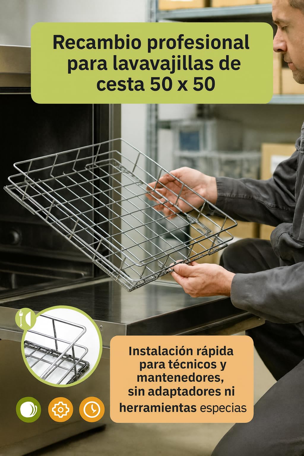 Cesta Platos 500x500x95 Metalica Rejilla Lavavajillas Industrial 50x50 Recambio Profesional Compatible con Jemi hasta 16 Platos Lavaplatos Cocina 3502041
