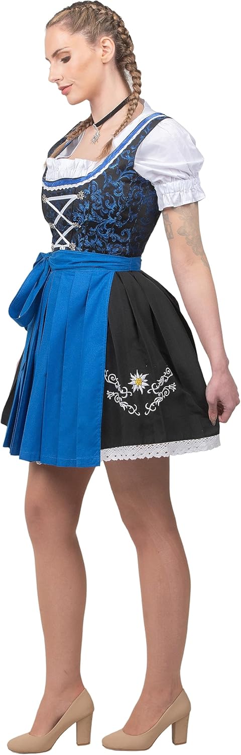 Edelweiss Creek Women’s Oktoberfest Dirndl Dress – 3-Piece Traditional German Bavarian Outfit Black & Blue - Image 4