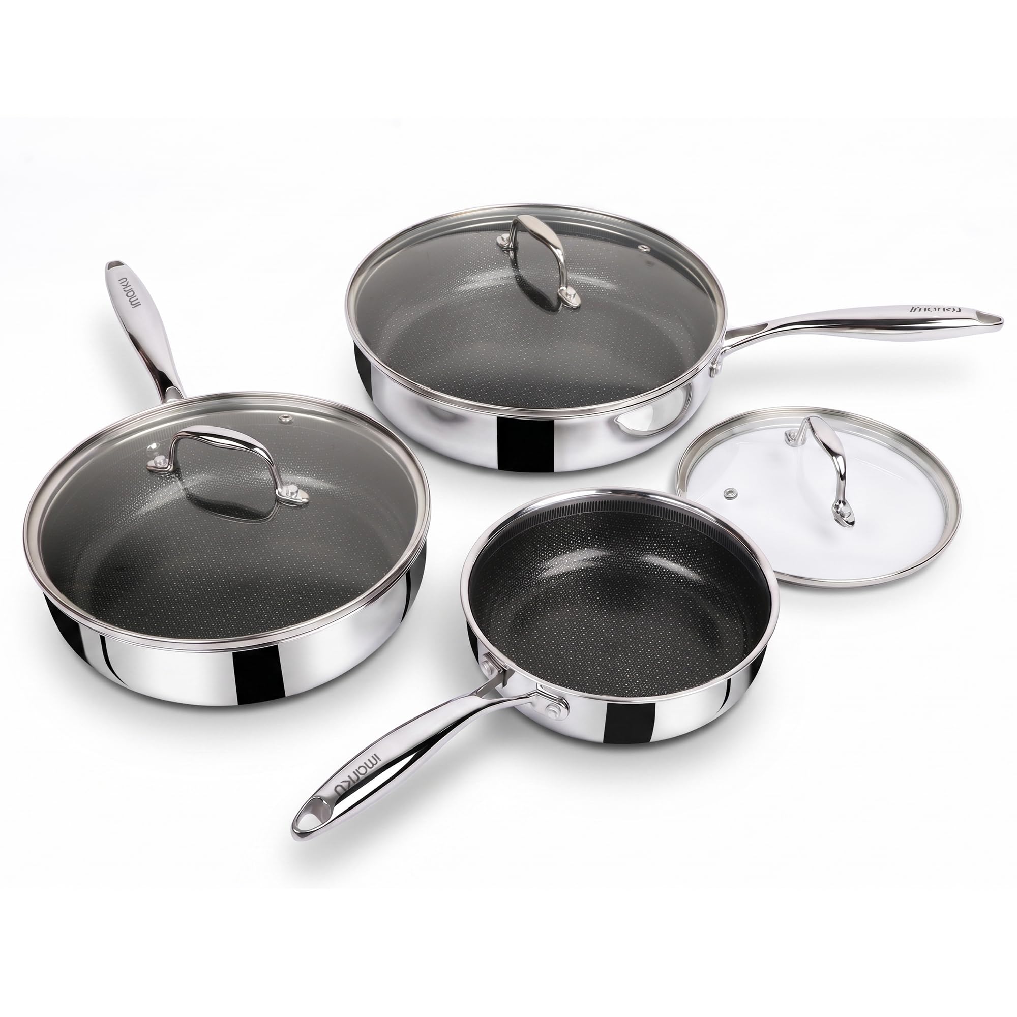 imarku 8, 10 and 12-Inch Non Stick Frying Pans with Lids, Ceramic Coating