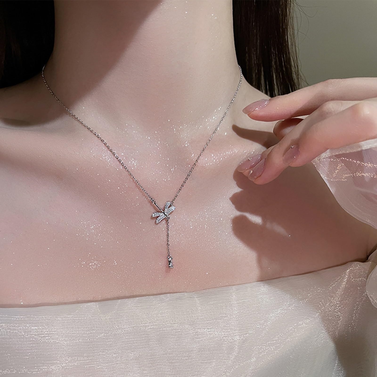 Cadena de oro de 9 quilates con libélula y borla para mujer, collar de 9 K, 14 y 18 quilates con moissanita, cable alargado, cadena de oro blanco de 18 quilates para mujer, 40 + 5 cm