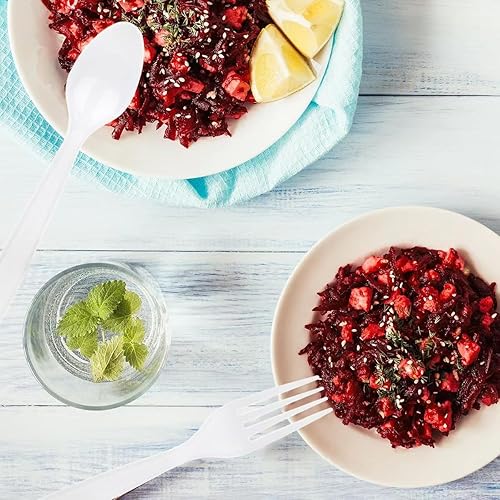 Miniatura 4 de 200 cubiertos de plástico blanco, tenedores de plástico pesado, cucharas, utensilios desechables para suministros de fiesta de boda, uso diario