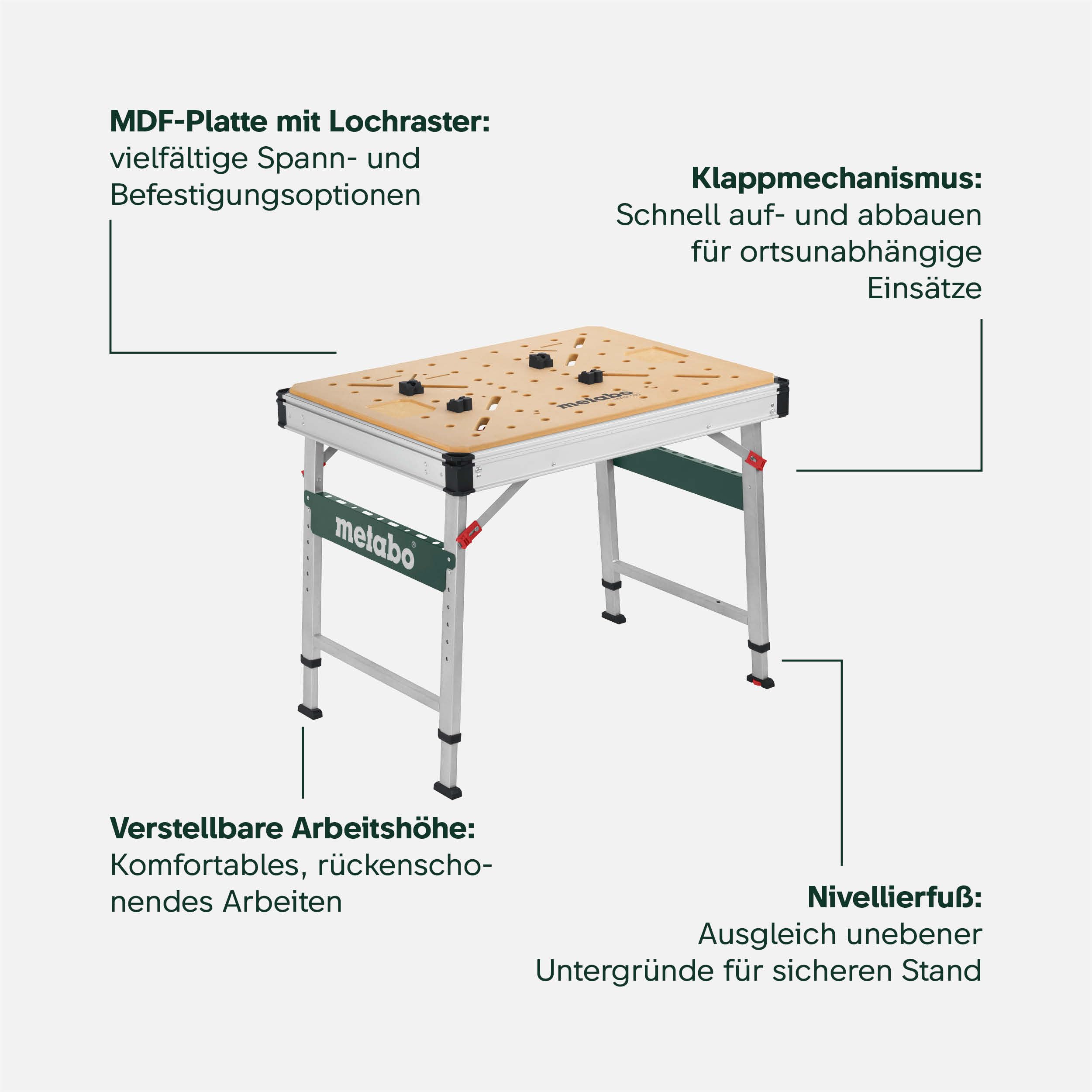 metabo Multifunktionstisch MWB 100, Klappbare Werkbank & Montagetisch