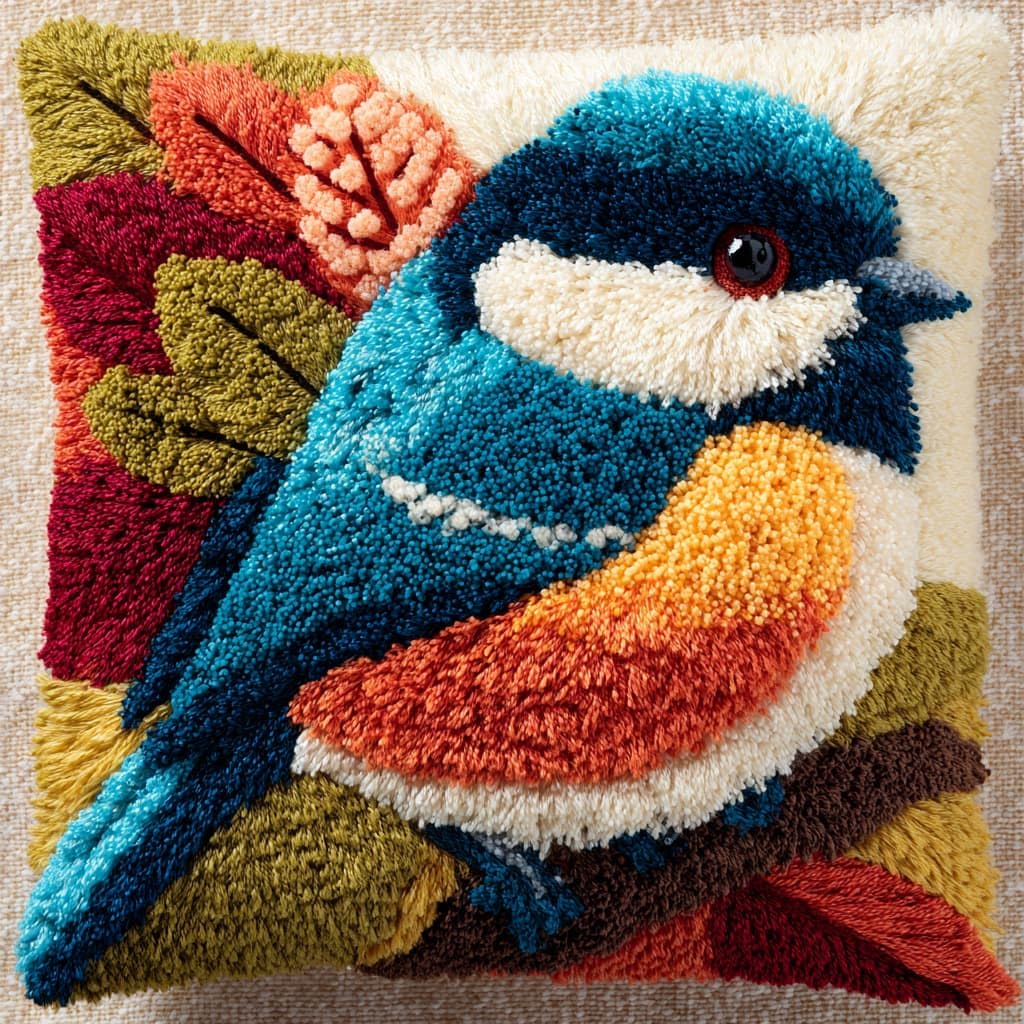 Taxpy DIY Rug Pillow Cover Latch Hook Cushion Kits, Animals Birds Needlework Pillow Cover Sofa Cushion Rug Making Kits,17x17inch