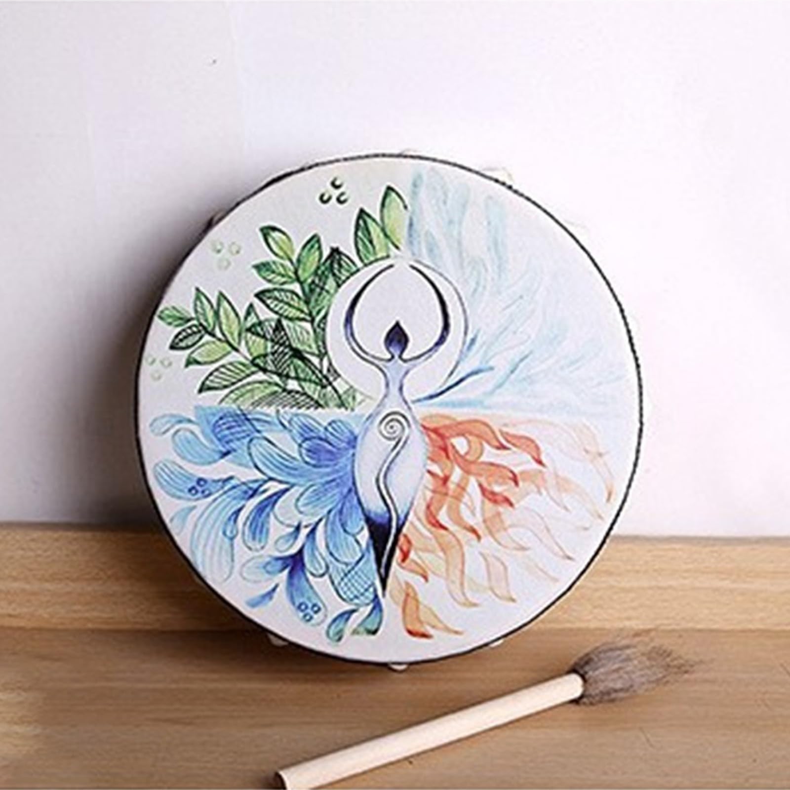 HAGJII Shaman Drum, Frame Drum Decoration Fashion Native American Drum Music Healing Hand Drum with Drum Stick Bodhran Drum for Meditation, Sleeping Aid(Green)