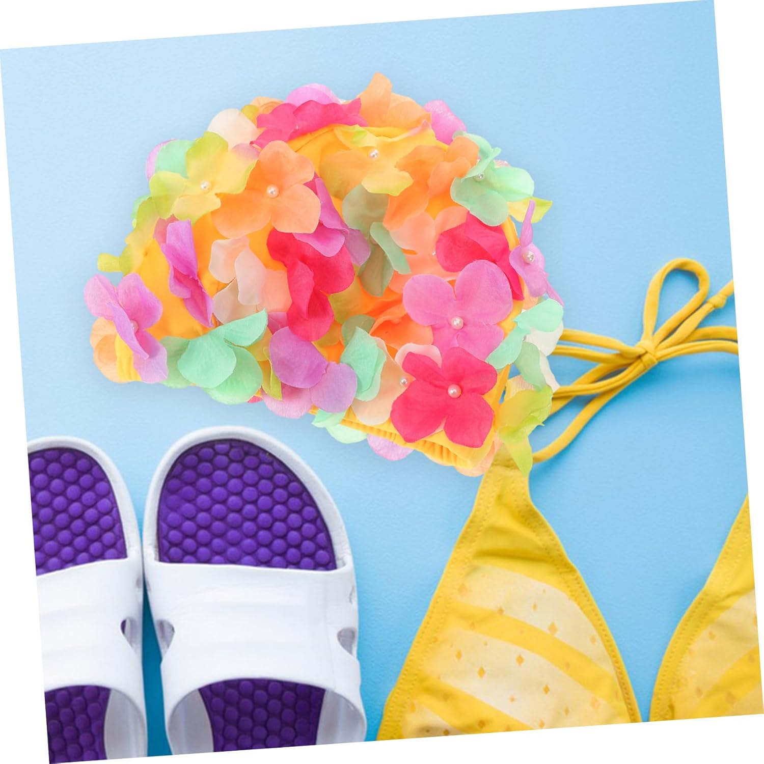 VANZACK 5pcs Flower Decor Swimming Cap for Women Hair Comfortable and Breathable Swim Hat Lightweight Petal Design for Spa Bathing and Swimming