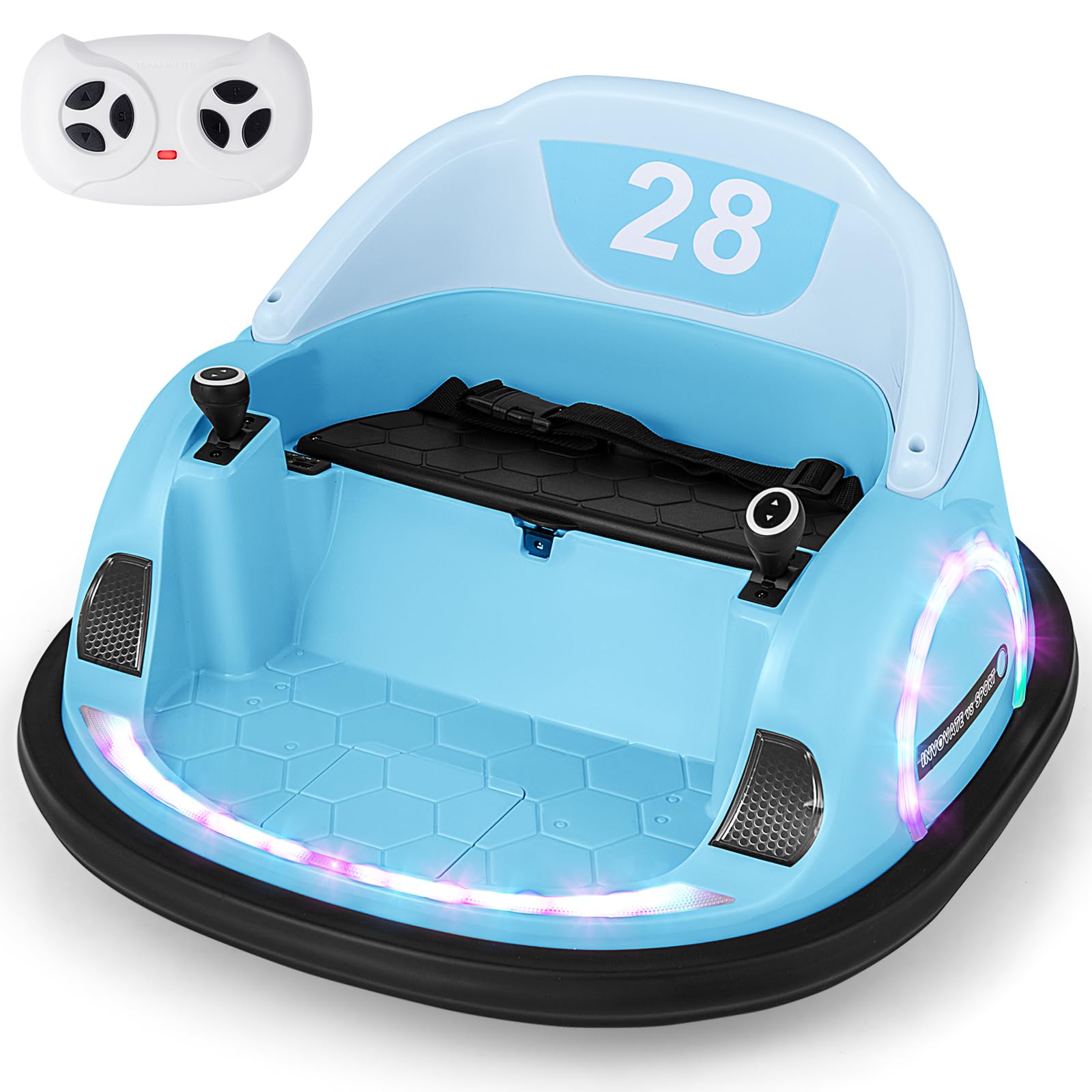 COSTWAY 12V Kids Bumper Car, 360° Waltzer Cars with Joysticks, Remote Control, Wireless Connection, Flashing Lights, Music, Electric Ride on Toy for Toddlers 18+ Months Old (Blue) — image 1