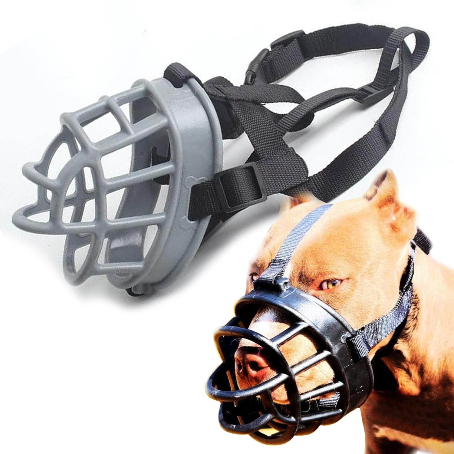 Dog Muzzle with Adjustable Straps Suitable for XS Small - Large XL Dogs Breeds Breathable Mouth Guard Anti Bite Muzzle Reduce Barking Howling Comfortable Soft Silicone Design Basket Muzzle (Grey, 3)