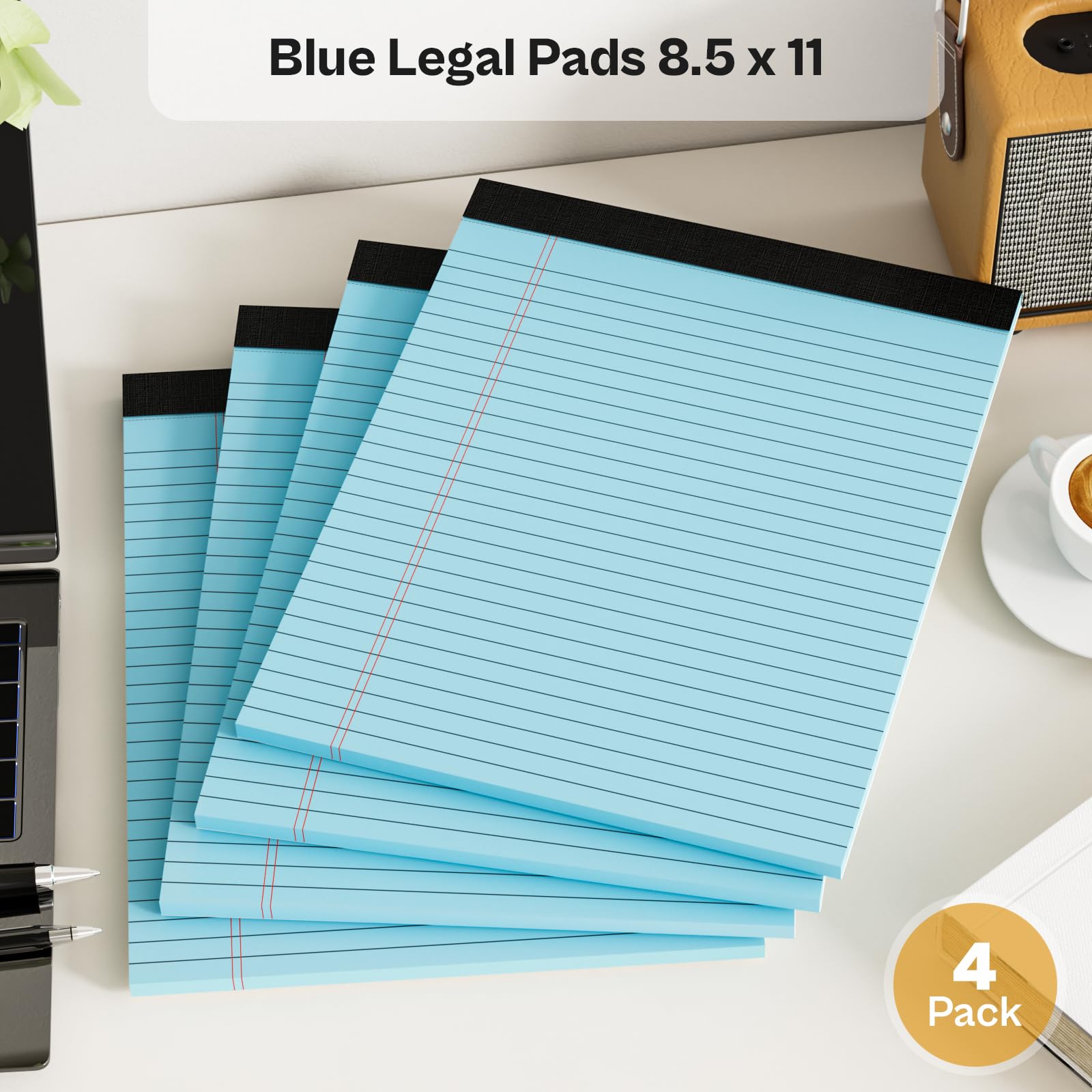 Paquete de 4 blocs legales azules de 8.5 x 11 pulgadas, bloc de notas azules de 8.5 x 11 pulgadas, bloc de notas de 8.5 x 11 pulgadas, bloc de escritura microperforado, bloc de papel rayado ancho,