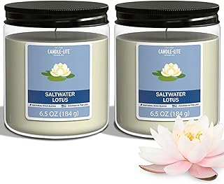 Candle-Lite Saltwater Lotus Scented Candles Set, Aromatherapy, 2 Pack 6.5 oz Single-Wick Jar, 40 Hours of Burn Time, Perfect for Gifting and Celebration
