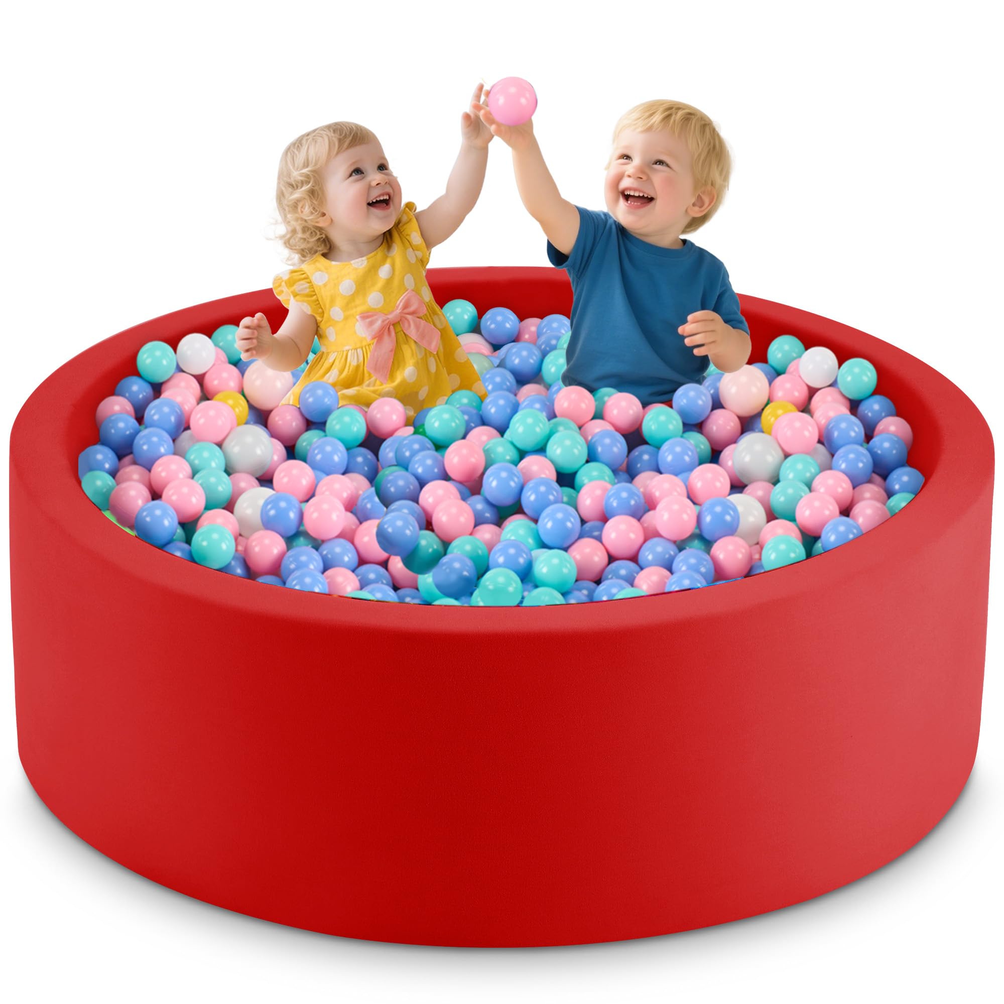 Aunekiv Baby Ball Pit, Round Soft Foam Ball Pit for Toddlers, Indoor Outdoor Large Kids Ball Pool, 120x40cm, Balls Not Included, Red