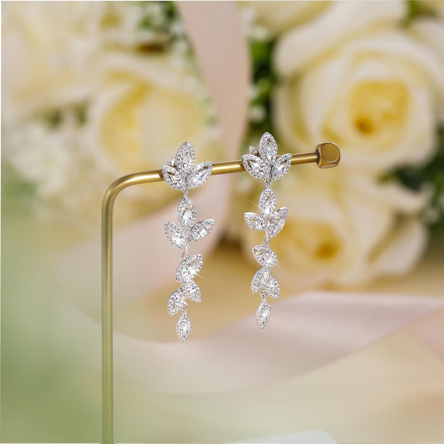 EAMTI Silver Dangle Earrings for Women Cubic Zirconia Marquise Bridal Wedding Earrings 925 Sterling Silver Post Engagement Earring - Image 6