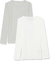 Amazon Essentials Women's Slim-Fit Long Sleeve Rib Knit Crewneck Tops, Pack of 2 - Soft Cotton Modal Blend, Plus Size Available
