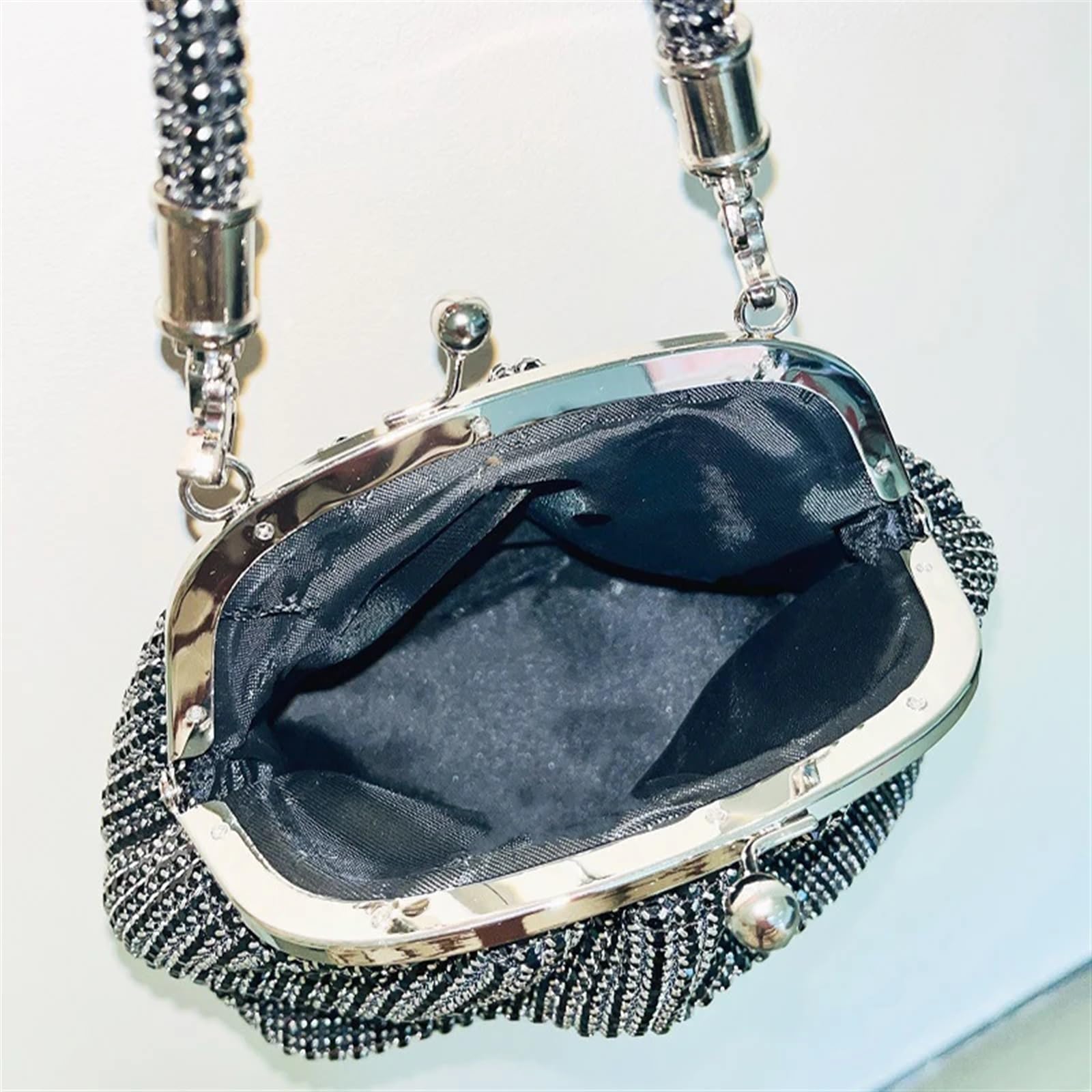 Bolso Fiesta Pedreria Monederos de Moda for Mujer, Bolsos de Mano for Mujer, Bolso de Fiesta con Diamantes de imitación, Mini Bolso de Mano de Cristal, Bolso de Maquillaje(Black)
