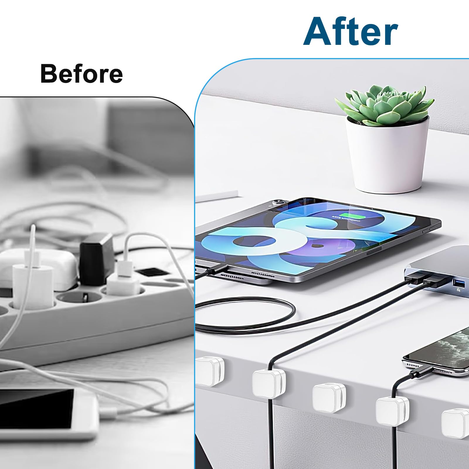 8 Pezzi Supporto per cavi magnetico, Organizer per la gestione dei cavi con clip, supporto per cavi di gestione dei cavi, per comodino, scrivania, USB, cavo audio, Bianco