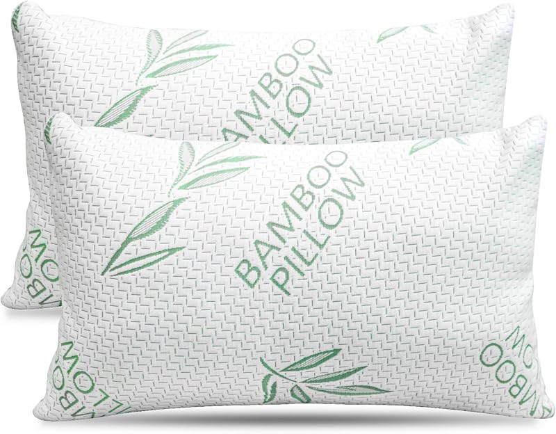 Elif King Size Pillows for Sleeping Set of 2 – Cooling Shredded Memory Foam Pillows with Removable Cover for Back, Stomach & Side Sleepers, Rayon Derived from Bamboo, King (2 Pack)
