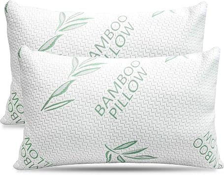 King Size 2 Pack Bamboo Pillow - Bed Pillows for Sleeping, Adjustable with Shredded Memory Foam - Back, Stomach, Side Sleeper, Removable Cover, Cooling Hotel Down Alternative, King Pack of 2
