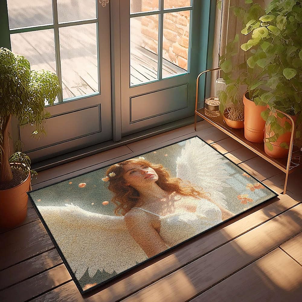 Tapis rétro ange ailes blanches pour sublimer un pas de porte terne