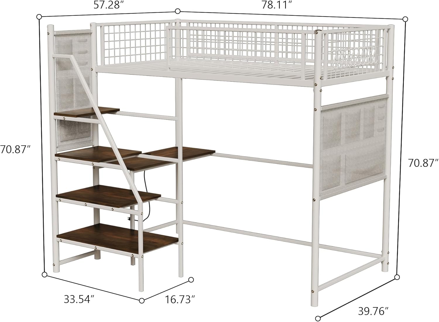 Detailed dimensions of the KEIKI Twin Sized Loft Metal Bed