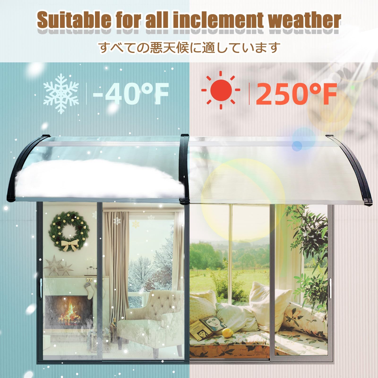 Polycarbonat-Türmarkise, transparenter Regenschutz für Veranda & Terrasse, UV-beständige Schneemarkisen mit großer Dachrinne, 120 cm x 60 cm, Wetterschutz für den Außenbereich