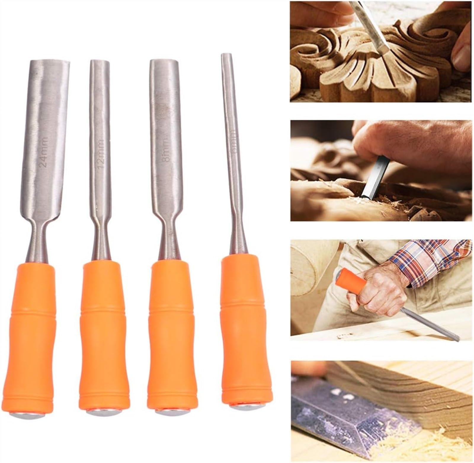 Juego de Cinceles para Madera de 4 Piezas, Cinceles para Madera Profesionales para Carpintería y Tallado (Cepilladora Interior de 6 mm, 12 mm, 18 mm y 24 mm)