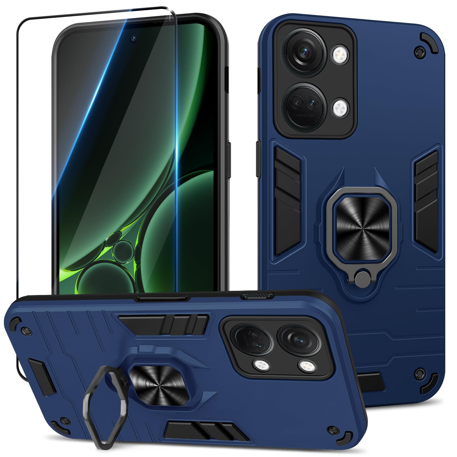 Funda para Samsung Galaxy A13 4G con Cristal Templado Protector Pantalla, Carcasa Antigolpes con Soporte anular metálico, Case Protectora de Grado Militar, Negro — view 95