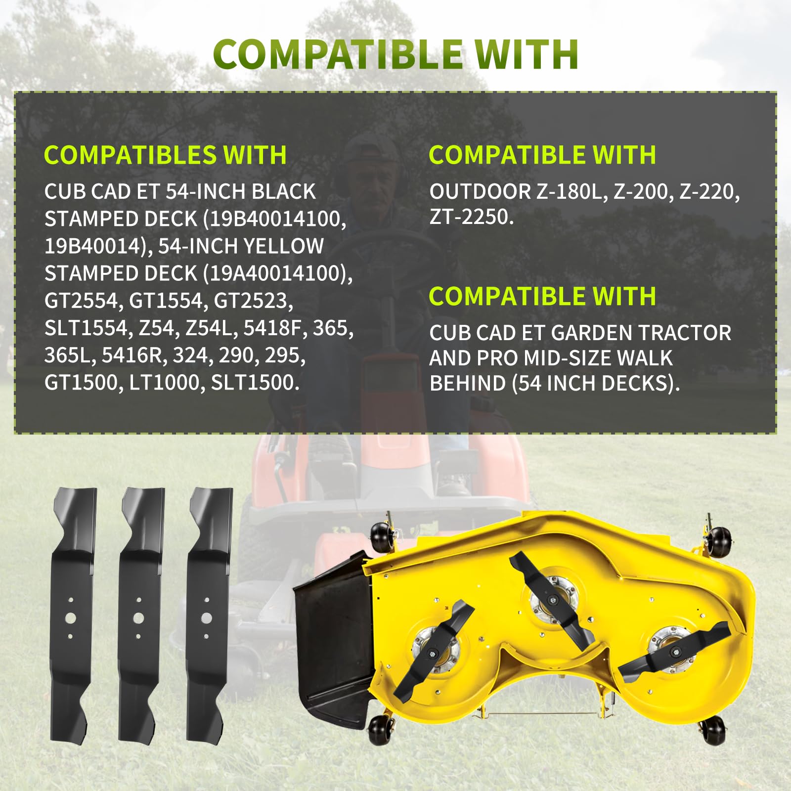 742-3013, 759-3820 - Cuchilla para cortacésped compatible con Cub Cad et 54 pulgadas, 759-3841 compatible con Cub Cad et GT2554, GT1554, GT2523, reemplaza 490-110-C121, 7554. 9-3855 Paquete de