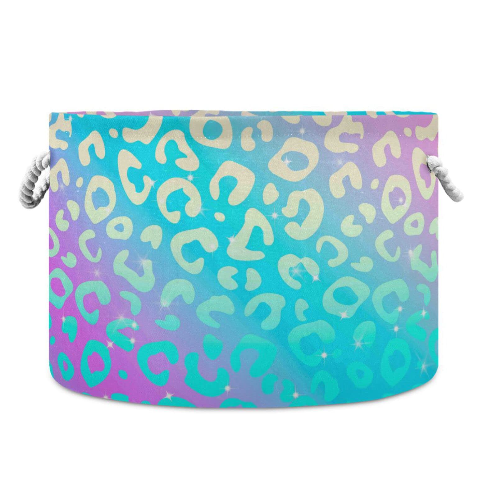 Wusikd Rainbow Shiny Leopard Cotton Rope Basket Cheetah Baby Laundry Basket for Blankets Toys Storage Basket Bins Box Organizer Basket