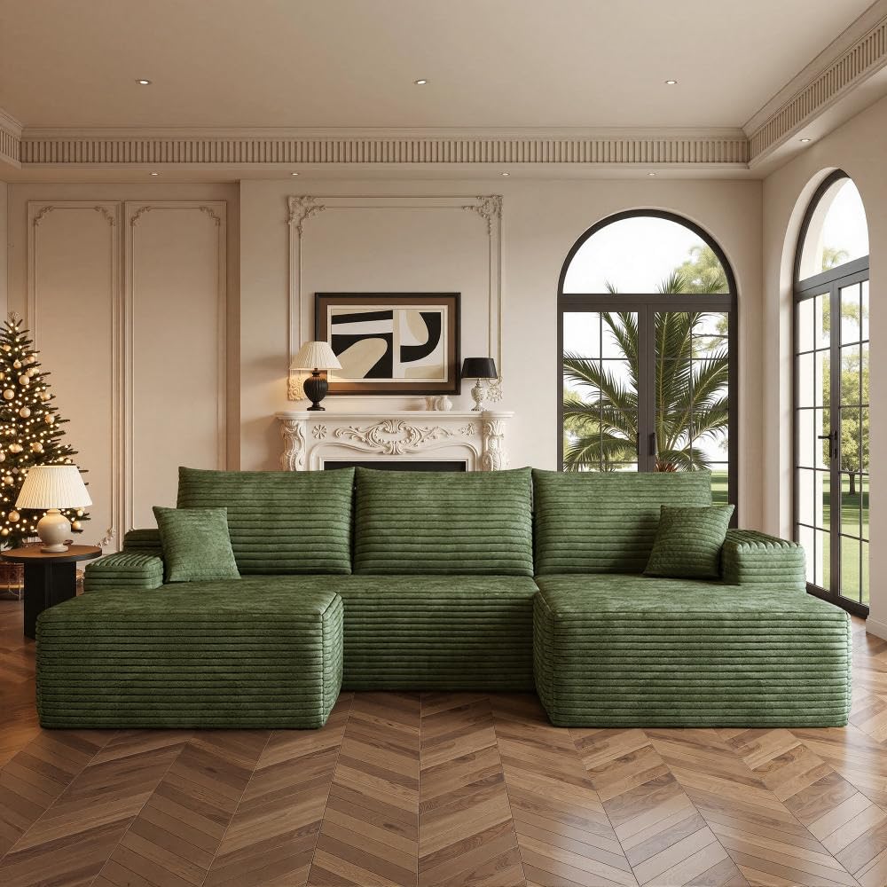 Boneless Couch, Modular Sectional Couches for Living Room, U-Shaped Cloud Couch Sofa with Deep Seat, Fluffy Corduroy Upholstered Corner Sofa