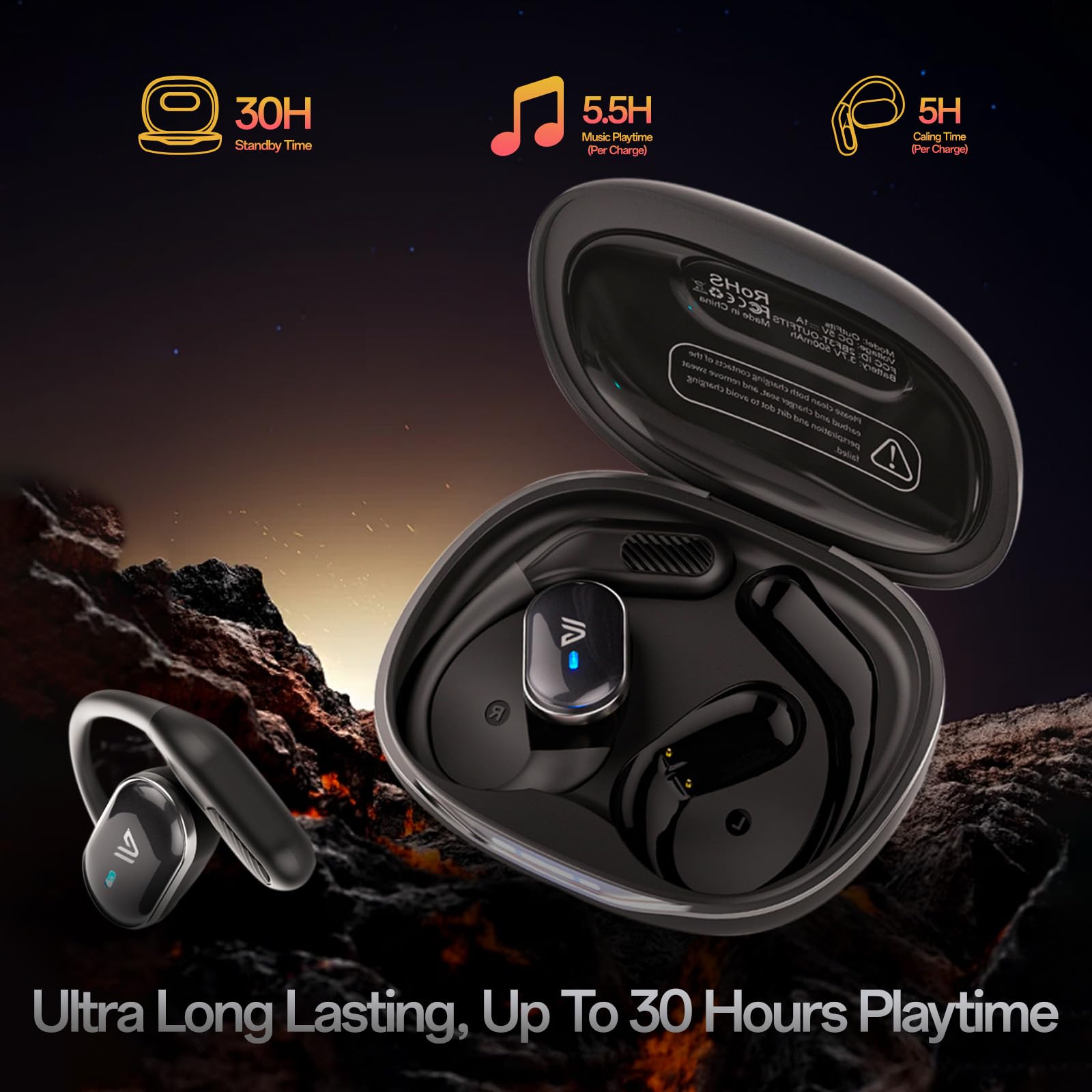 Weofly Outfits - Auricolari aperti, senza fili, Bluetooth 5.4, leggeri, con microfono, cancellazione del rumore, IPX7, impermeabili, per corsa, sport, esercizio (nero)