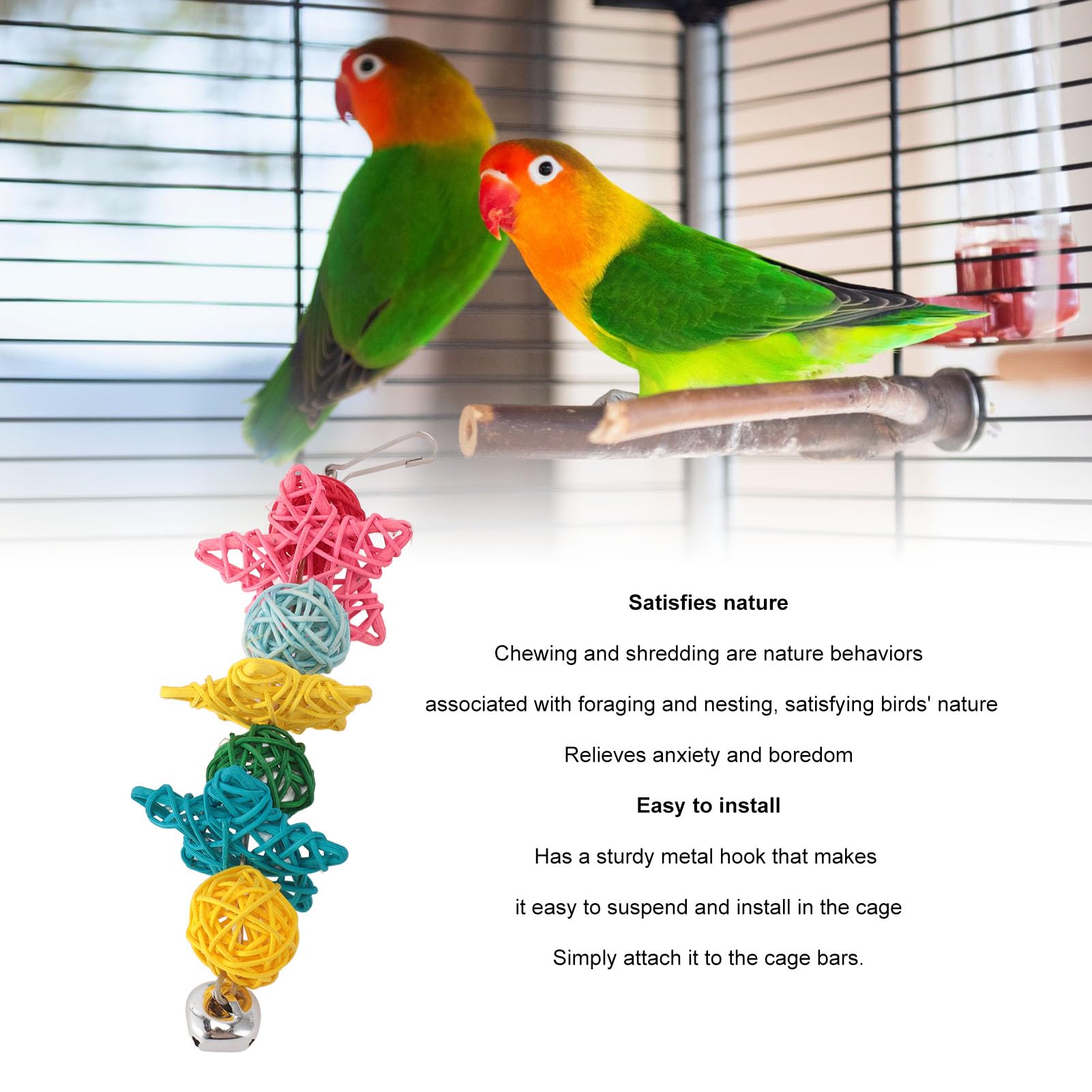 Colourful Bird Toy, Rattan Ball DIY Accessory Balls Bird Chew Toy Bird Cage Bite Toys for Parrots Budgies Parakeet - Image 2