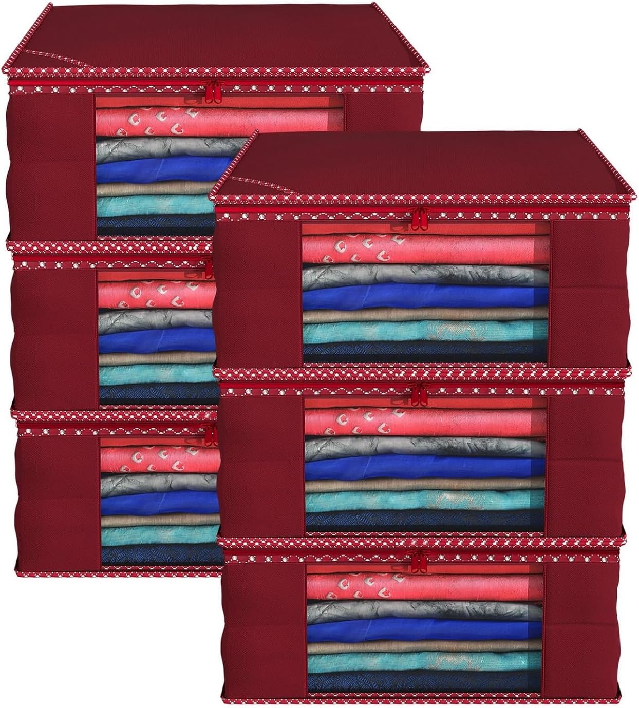 Kuber Industries 6 Piece Non Woven Saree Cover Set, Maroon (COMBONWCMBB15)