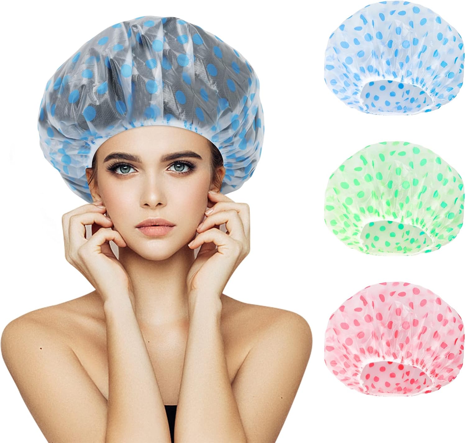 6PCS Shower Caps for Women Waterproof Shower Cap for Long Curly Hair