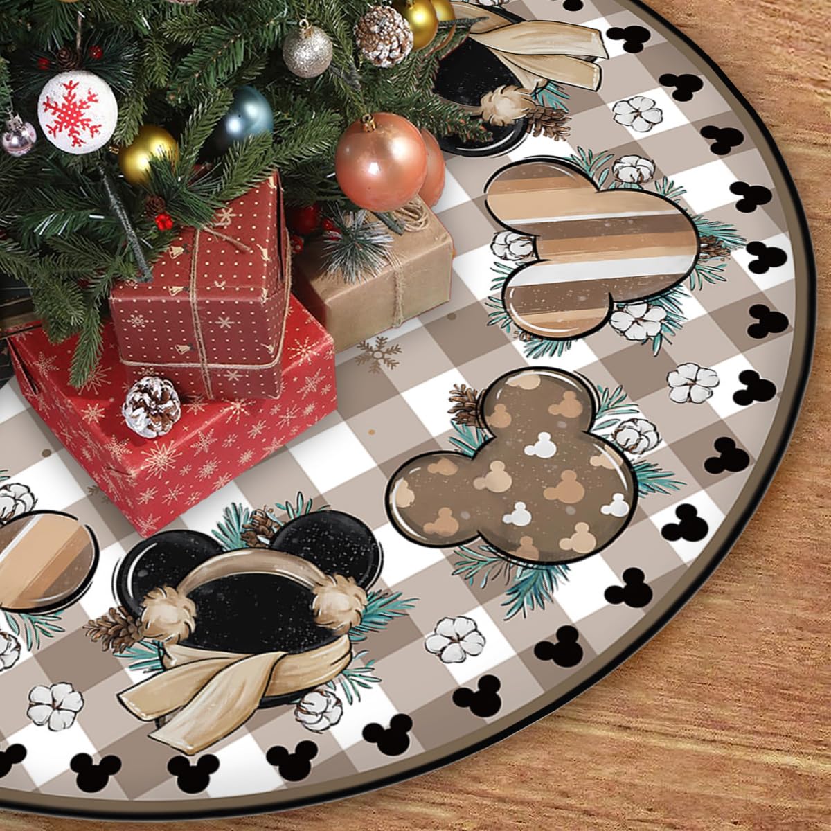 Flaircave Colorful Christmas Tree Skirt 48'' Navidad Cartoon Mouse Tree Collar Winter Xmas Tree Mat Indoor Outdoor Decor Merry Christmas Decorations For Home
