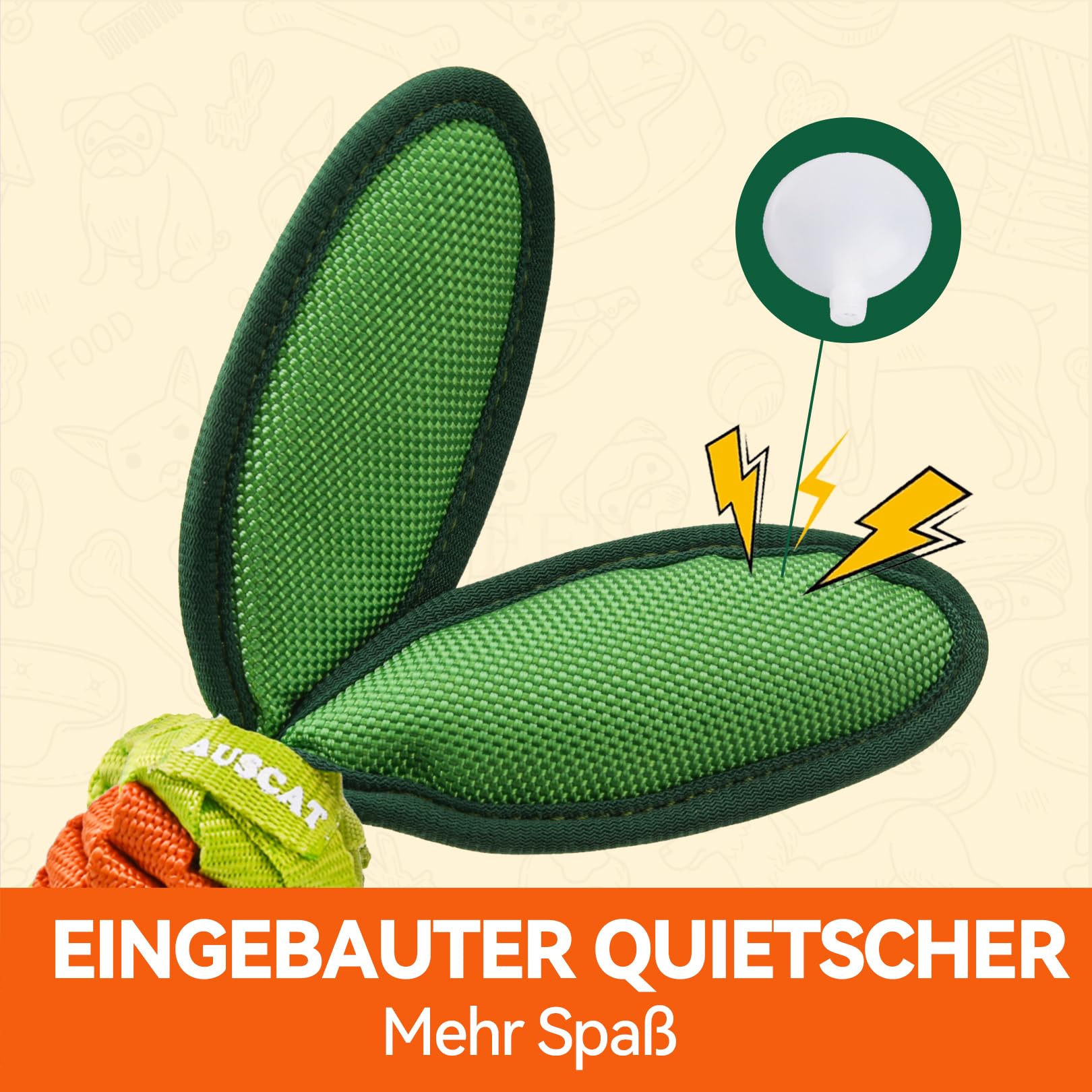 AUSCAT Hundespielzeug Seil, Langlebiges Karotte Hundespielzeug Geflochten mit Quietscher, Tau Spielzeug für Welpen, Karotte