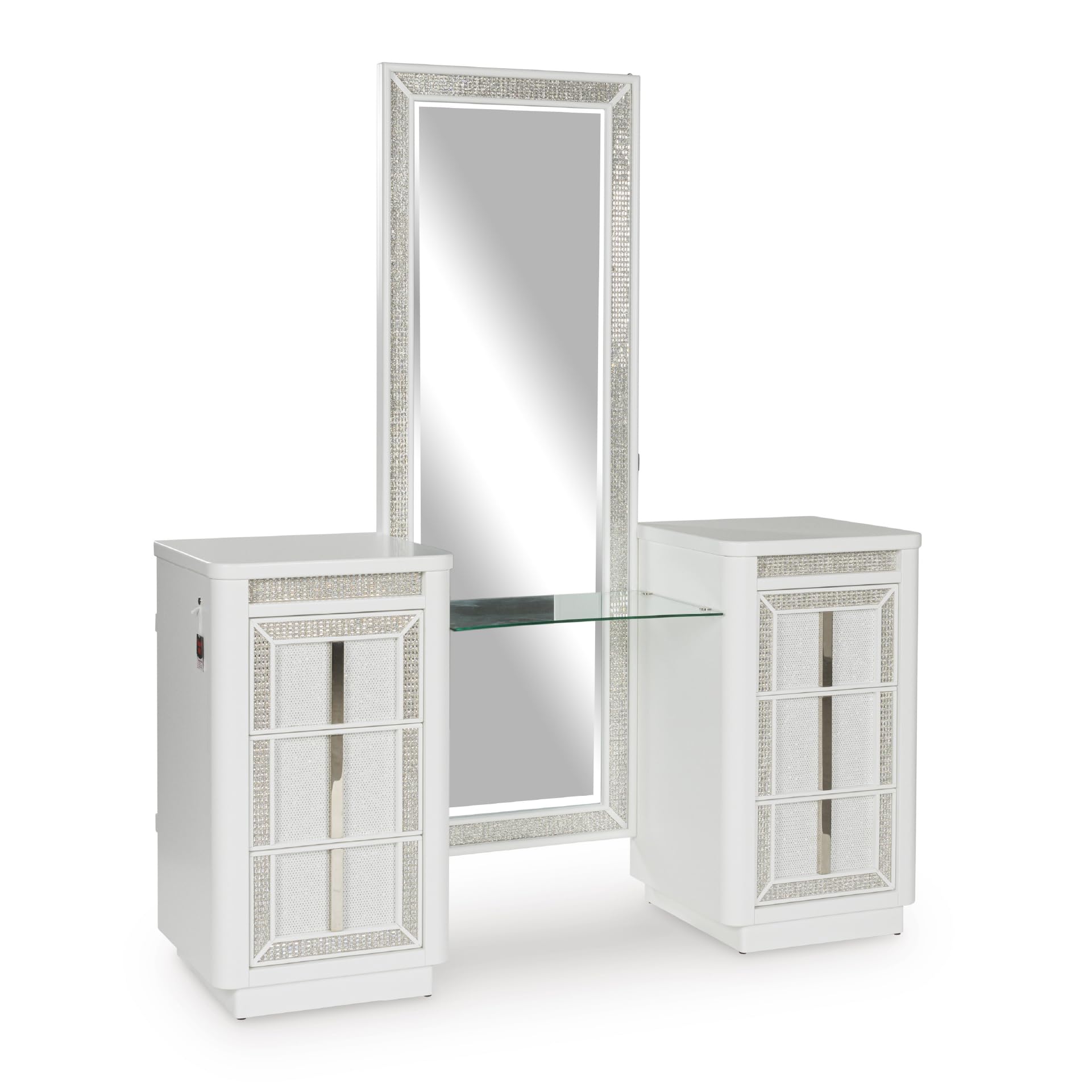 Signature Design by Ashley Chalanna Glam 6-Drawer Vanity with LED Mirror, White
