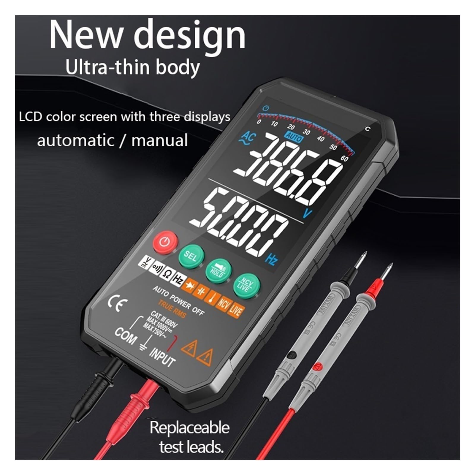 Tester Multimetru Multimetr Cyfrowy Profesjonalny Inteligentny Woltomierz AC DC Auto Zakres True RMS Temp Pojemność Ohm NCV Multimetro Cyfrowy Tester Precyzja Bezpieczny(FY107C)