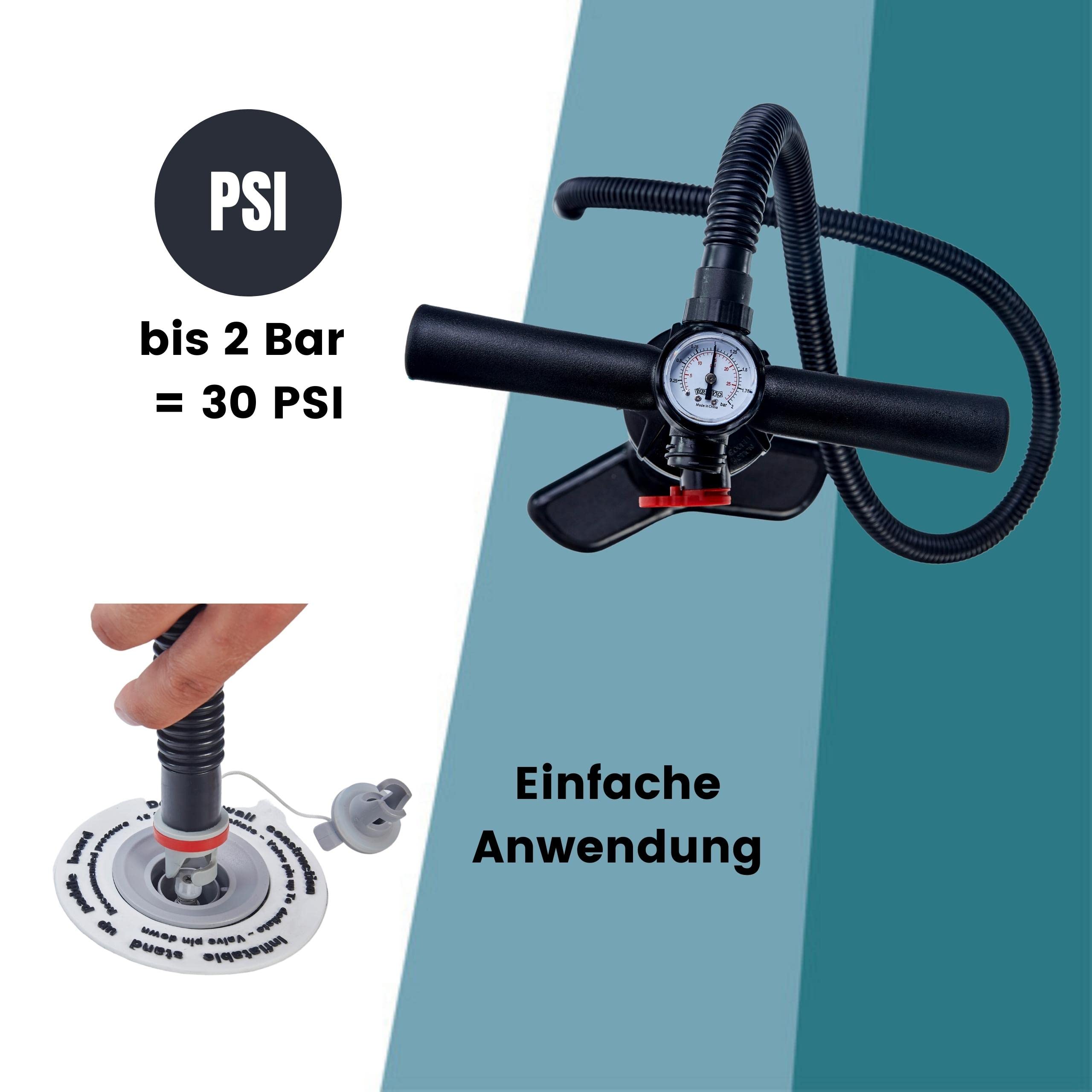 Hochdruck Pumpe für Stand up Paddle Boards – Doppelhubfunktion – Spare Zeit und Kraft beim Aufpumpen deines SUP-Board – leichte SUP-Pumpe in schwarz - für alle SUP Board Marken passend – langlebig