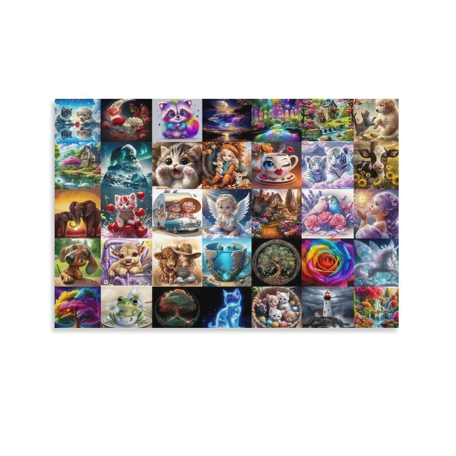 CPLVKWRQJ Cute Animal Art 1 Piece Collage Cute Animal Art Prints Canvas Print - Office Wall Art Fade Resistant Wall Focal Art Statement Piece 20x30inch(50x75cm)