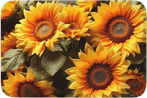 Miniatura 9 de Tapete de bienvenida duradero con estampado de girasoles y plantas, para interiores y exteriores, absorbente, resistente a la suciedad y la entrada,
