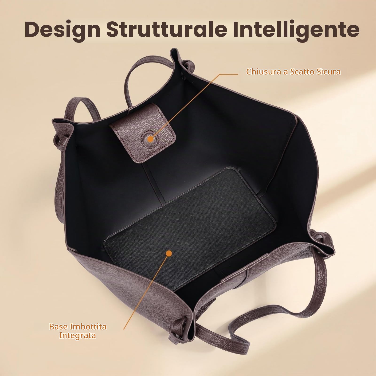 Borsa Shopper Donna in Pelle PU A Grana Di Litchi, Tote Bag Spaziosa Con Spallacci, Adatta Per Laptop 15.6 Pollici, Ideale Per Lavoro, Ufficio, Shopping E Tempo Libero