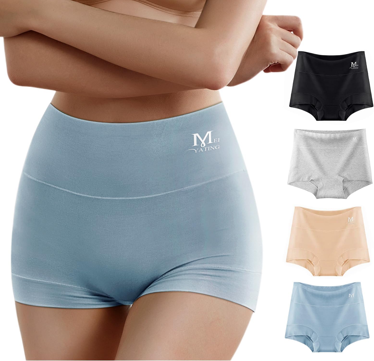 MEIYATING Boy Shorts Underwear for Women High Waisted Cotton Panties Stretch Briefs 4 Pack Plus Size