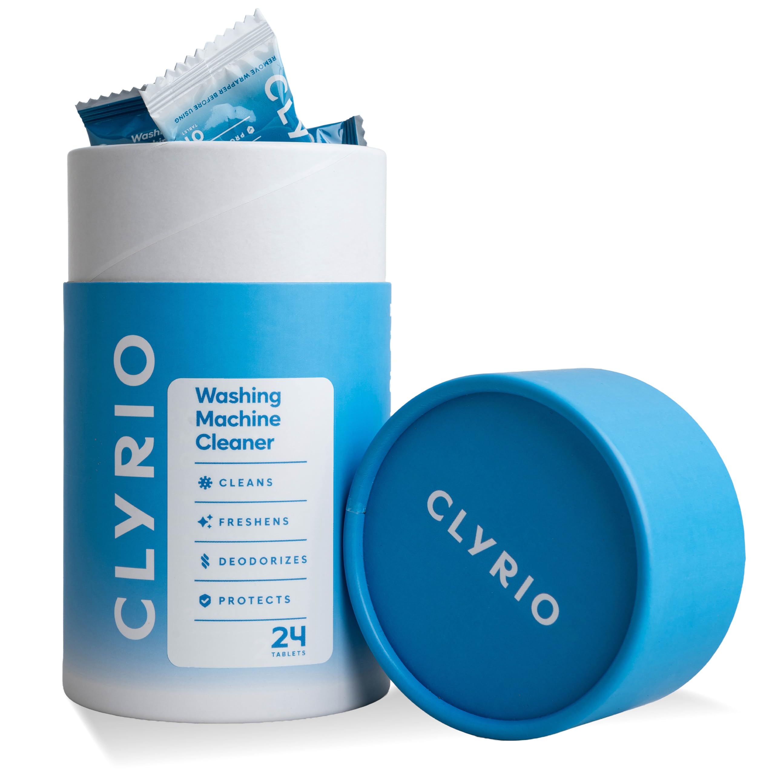 Clyrio Washing Machine Cleaner Tablets – Washer Odor Remover, Unscented Deep Clean for Smelly Washers, HE & Front Load, Septic Safe, 24 Count