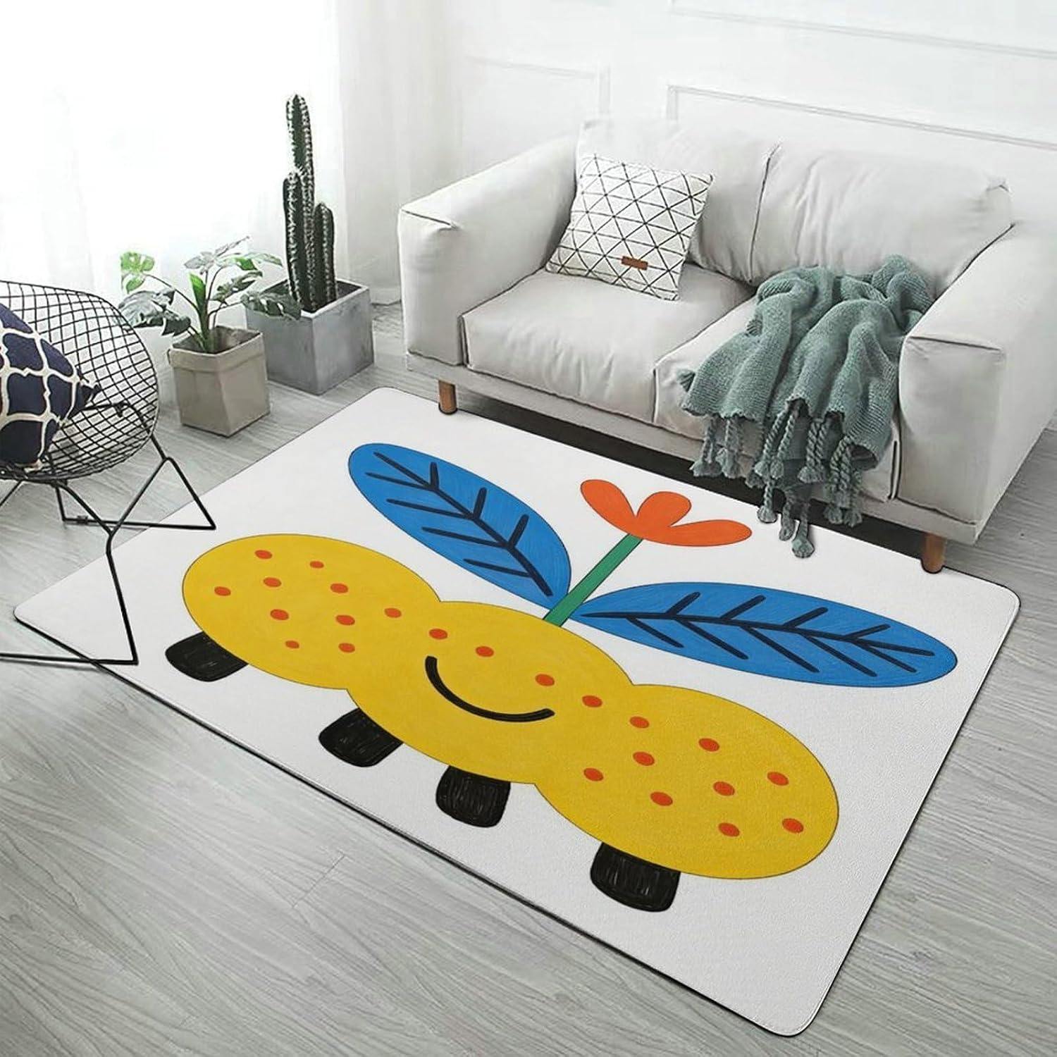Cute Flower Plant Soft Coral Velvet Rug, Non-Slip PVC Back Absorbent Floor Mat 60×150cm