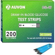 AUVON DS-W Draw-in Blood Glucose Test Strips for use with AUVON DS-W Diabetes Sugar Testing Meter (No Coding Required, 200 Count)