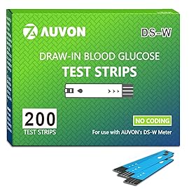 AUVON DS-W Draw-in Blood Glucose Test Strips for use with AUVON DS-W Diabetes Sugar Testing Meter (No Coding Required, 200 Count)