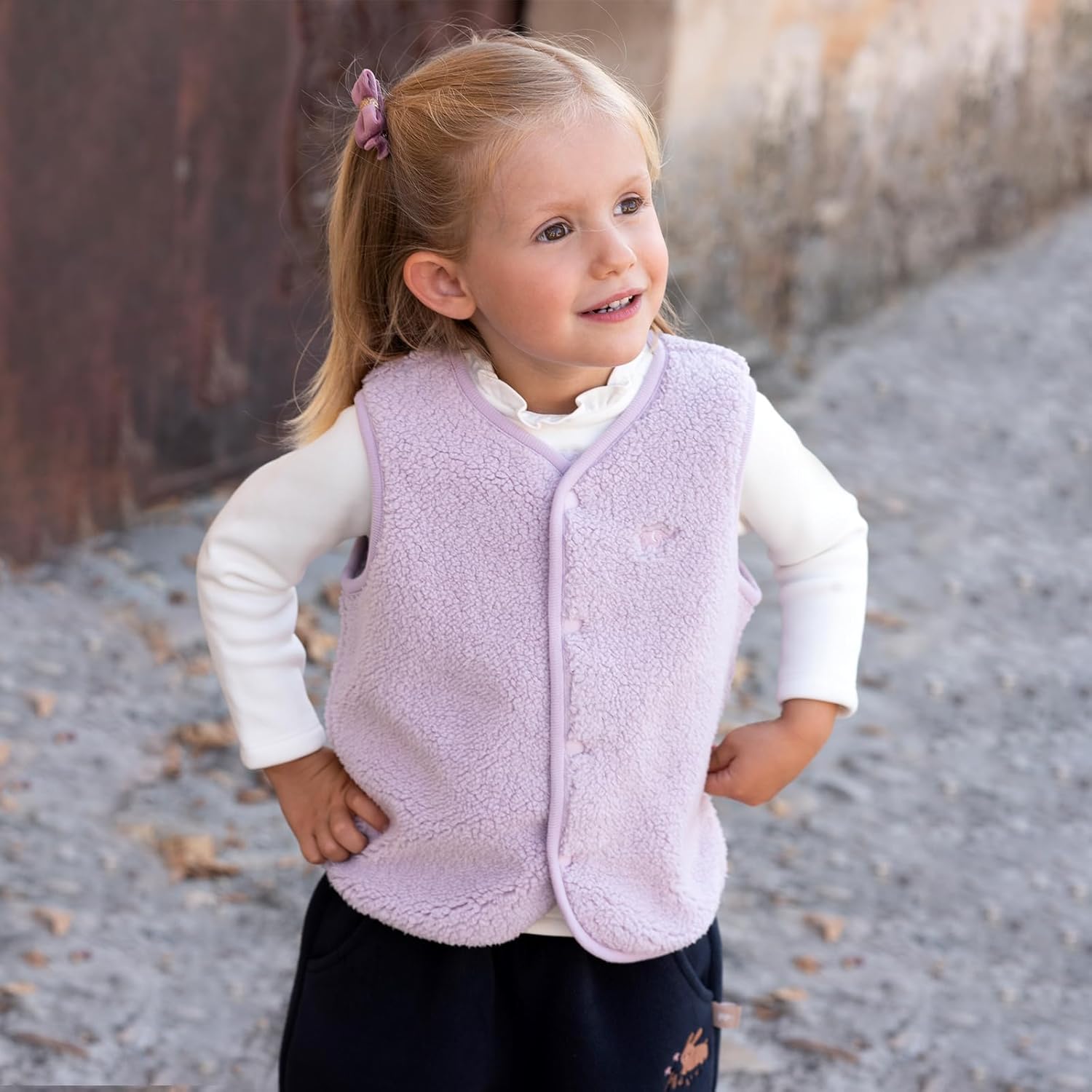 DAVE&BELLA Toddler Vest for Girls Boy, Sleeveless Reversible Sherpa Fleece Vest Fall Winter Button Down Waistcoat Outerwear - Image 4