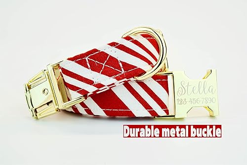 Miniatura 3 de Candy cane, Christmas Dog Collar wmetal buckle or plastic, HAND MADE, Custom Engraved Personalized Collar, 1 inch wide, designer collars