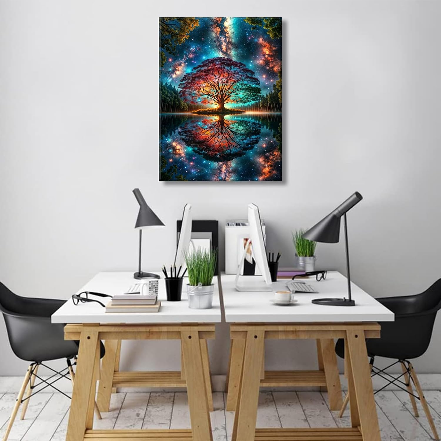 Tree of Life Canvas Wall Art Starry sky reflection Pictures Wall Decor Modern Abstract Poster Print Artwork for Living Room Yoga Room Hotel Bedroom Home Decoration 16x24in