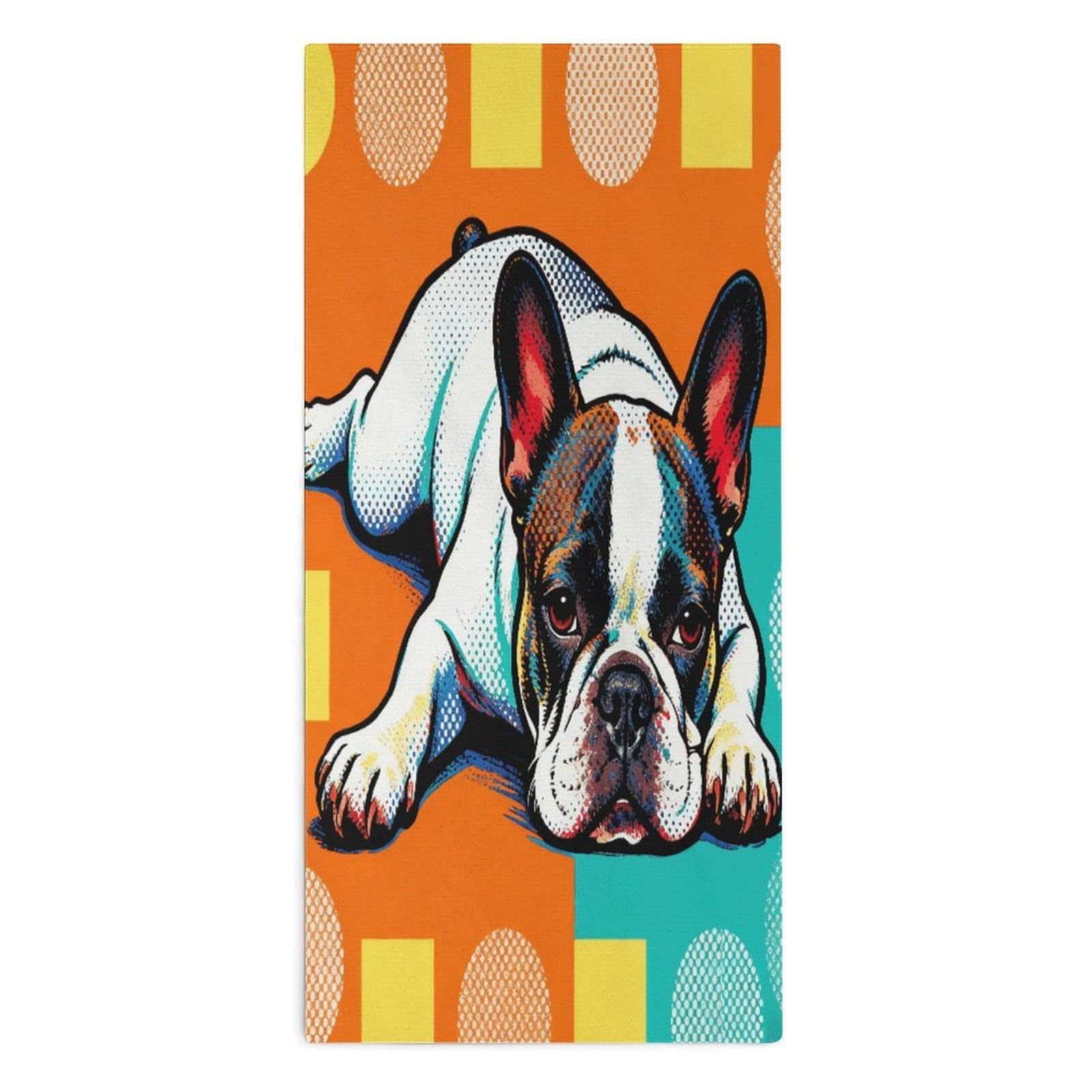YUXBVKRS Abstract Bulldog Art Hand Towels for Bathroom 14x29 Inch